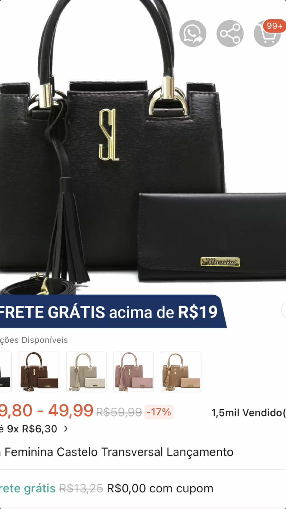 Seja bem-vindo (a) a loja oficial   #valentina #Bags com a entrega mais rápido do Brasil! Lançamento de ótima qualidade com praticidade e ideal para você! BOLSA CASTELO C/ CARTEIRA Cores: PRETA, MARROM, ROSA E AMÊNDOA. Detalhes do produto: - Sintético - Compartimento para guardar objetos pequenos - Alça: Em sintético - Fechamento em zíper - Opções de uso: Transversal, Tiracolo e Mão. MEDIDAS DO PRODUTO: CASTELO - Altura: 19 cm - Comprimento: 25 cm CARTEIRA - Altura: 9 cm - Comprimento: 19 cm As Bolsas Valentina Bags são perfeitas para mulheres que fazem questão de carregar itens essenciais consigo sem perder o estilo. As bolsas acrescentam versatilidade e segurança ao seu dia a dia Ideal para festas, baladas, trabalho e dia a dia em geral. A Valentina Bags tem a missão de garantir a satisfação total do seu cliente, tanto nos produtos quanto no atendimento.                                                                                       