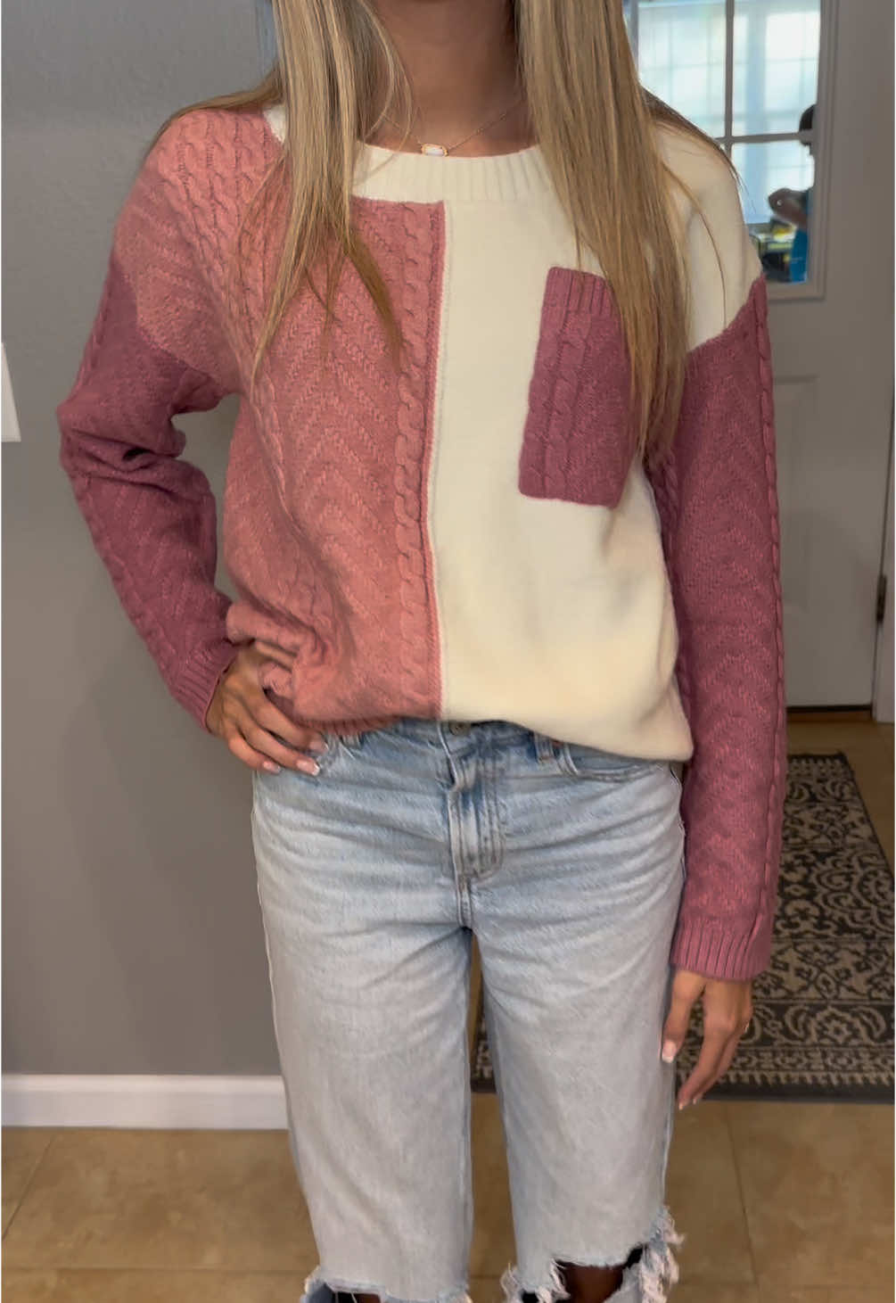 I’m loving the pink too! Plus there on sale for $16.90! #sweaterweather #OOTD #knitsweater #cashmeresweater #sweateroutfits #sweaterjeans #teacherwardrobe #trendingsweater 