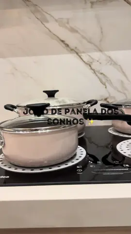 Jogo de panelas dos sonhos ✨😍 Tramontina de indução Modelo Tunis Cor Rosa Trufado #jogodepanelas #tramontina #reformadecasa #fyp #areagourmet #fogaoinducao 