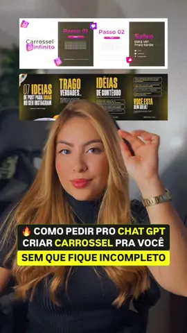 COMO PEDIR AO CHAT GPT CRIAR CARROSSEL SEM QUE FIQUE FRACO DE CONTEÚDO 🔥 Comente qual que é o seu nicho para receber o comando e adaptar pro seu nicho. #chatgpt #inteligenciaartificial #ia #dicadeinsta #marketingdeconteudo