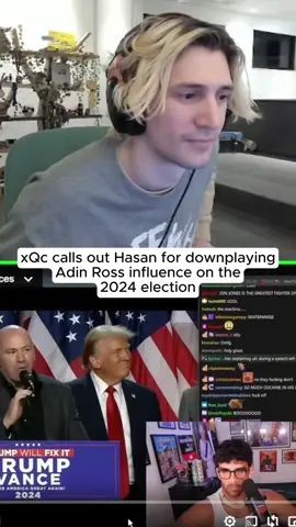 xQc calls out Hasan for downplaying Adin Ross influence on the 2024 election #xqc #adinross #fyp 