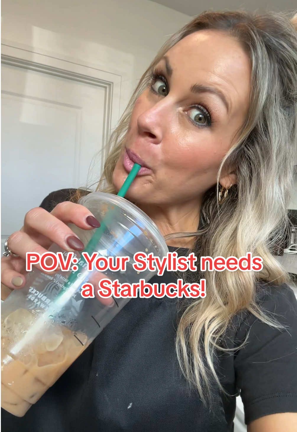 Grab your hairstylist a Starbucks next time you go to the salon. It will make her day! Especially if you’re already grabbing one for yourself! My fav drink 👉🏼 Classic Shaken Espresso w/oat milk & half the syurp 🫶🏼 #coffee #starbucks #starbucksdrinks #hairstylistlife #coffetime #bestdayever #salonlife #suprise 