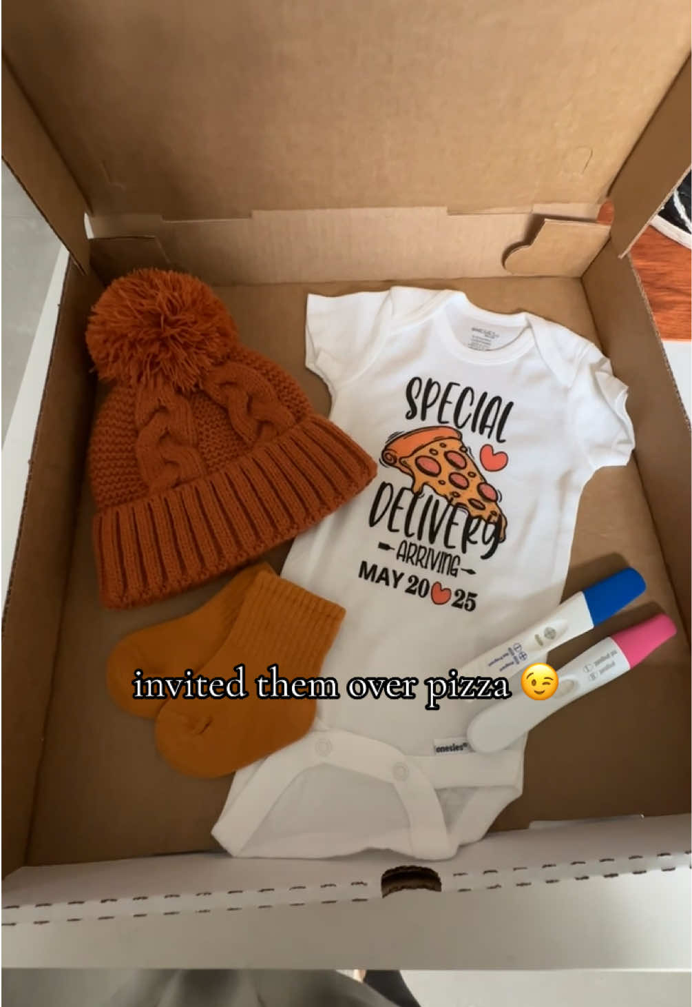 We actually did eat pizza though #pregnancyannouncement #pizzanight #bestreaction #cantwaittomeetyou #baby #maybaby #comingsoon #pregnant #surprise 