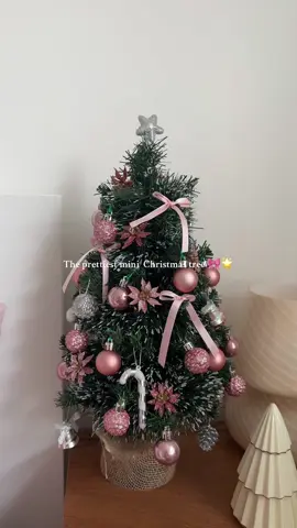 Mini pink Christmas tree 🎄 Item details: Christmas tree - #dollarama Silver ornaments - #dollarama Pink ornaments - #linenchest Pink bows made from ribbon - #michaels  #christmas #christmastree #pinkchristmas #pink #pinkaesthetic #holiday #holidaydecor 