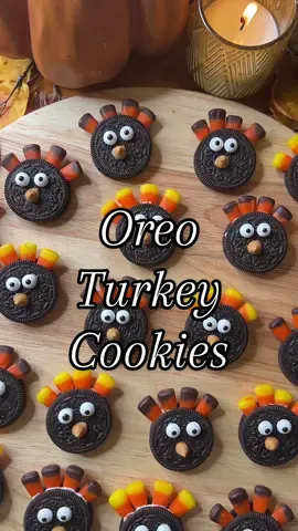 Oreo Turkey Cookies 🦃 Level of CUTENESS = 1000!!! I’m sorry how do these just not make you SMILE!! 😍  Ingredients: ✨Oreos ✨Harvest Corn or Candy Corn ✨Butterscotch Chips ✨Candy Eyes ✨Decorating Gel Directions: 1. Carefully separate oreos & stick candy corn to frosting. Secure other side of oreo cookie with decorating gel. 2. Using decorating gel add candy eyes and butterscotch nose for the cutest little turkey cookie. ENJOY! 😋 #thanksgivingrecipes #thanksgivingvibes #EasyRecipes #friendsgiving #dessertrecipe #oreocookies #sweettreat #turkeyday #thanksgivingideas #holidayfood 