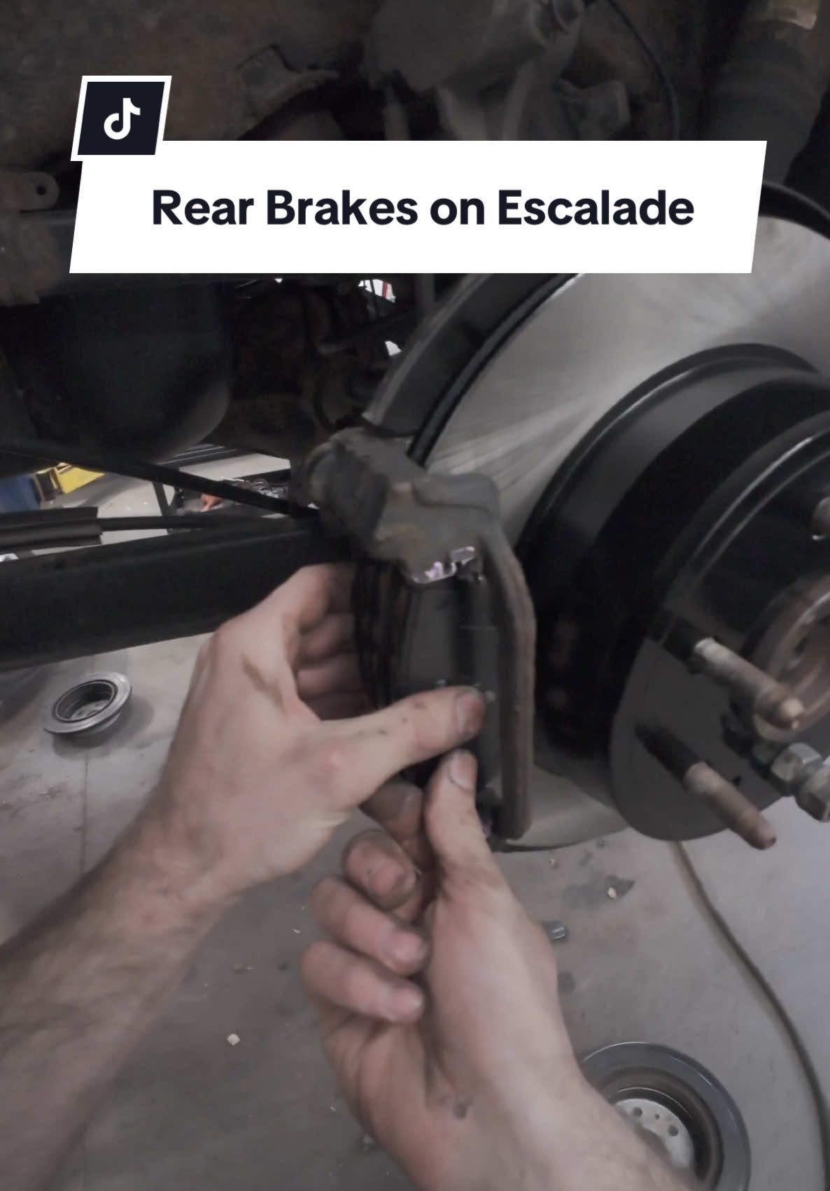 POV of replacing rear brake pads and rotors on a Cadillac Escalade #mechanic #mechanicsoftiktok #Tech #fyp #snapon #matcotools #cars #automotive #automotivetechnician #pov #wheel #caddy #cadillac #escalade #brakes #brakeservice #rotors #brakepads 