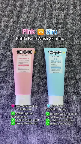 Pink 🆚 biru cuci wajah skintific #battl #skincareroutine #skintific #fyp #skincaretips #facialwash #niacinamide #5xceramide 