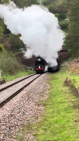 34059 powering her way out of the Sharpthorne tunnel. Once the crew was past the speed limit they let her loose!  #steamlocomotive #steamtrain #railway #steamengine #trains #trainspotter 