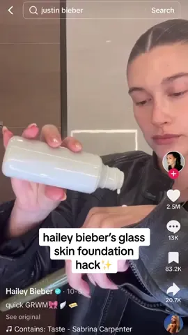 lets try hailey bieber’s viral foundation hack ✨ mixing @rhode skin glazing milk + @Diorbeauty foundation stick for a glowy skin-like finish #glassskin #foundation #haileybieber #makeuphack #glowymakeup #rhode 