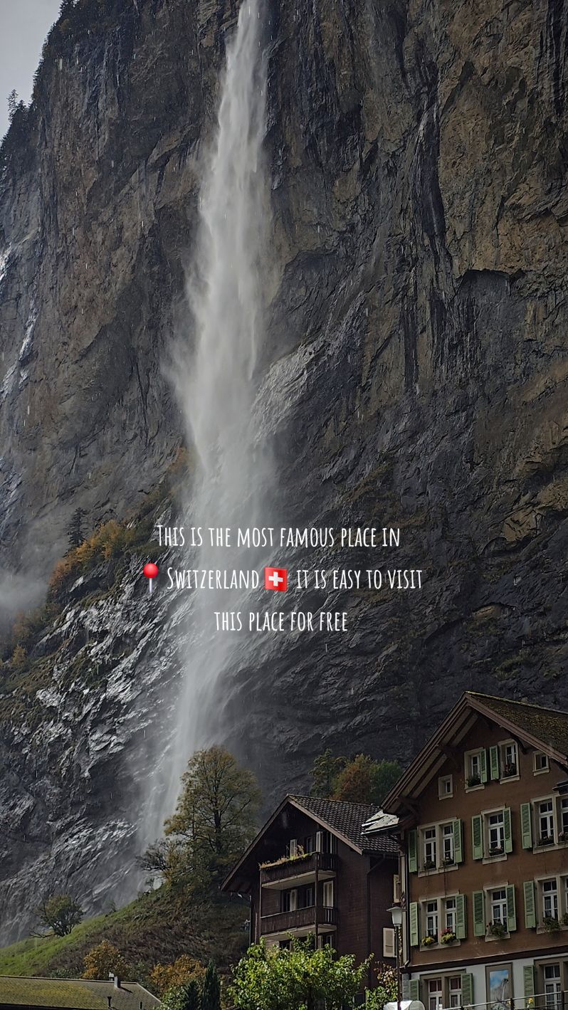 Switzerland🇨🇭 📍Staubbachfall for free to visit this is the most famous place in switzerland it is easy to visit this place for free #solotrip #mountain #autumnvibes #waterfal #lauterbrunnen #swissbeautiful #switzerland🇨🇭 