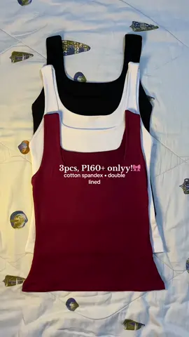 Get yours girlies, buy1 get3pcs Double Lined Tank Top for P160+ onlyy!💯🤍 #tanktop #sleeveless #basictop #doubleliningtanktop #doubleliningtop #doublelining #doubleliningbasictop #tanktopoutfit #buy1take3 #OOTD 
