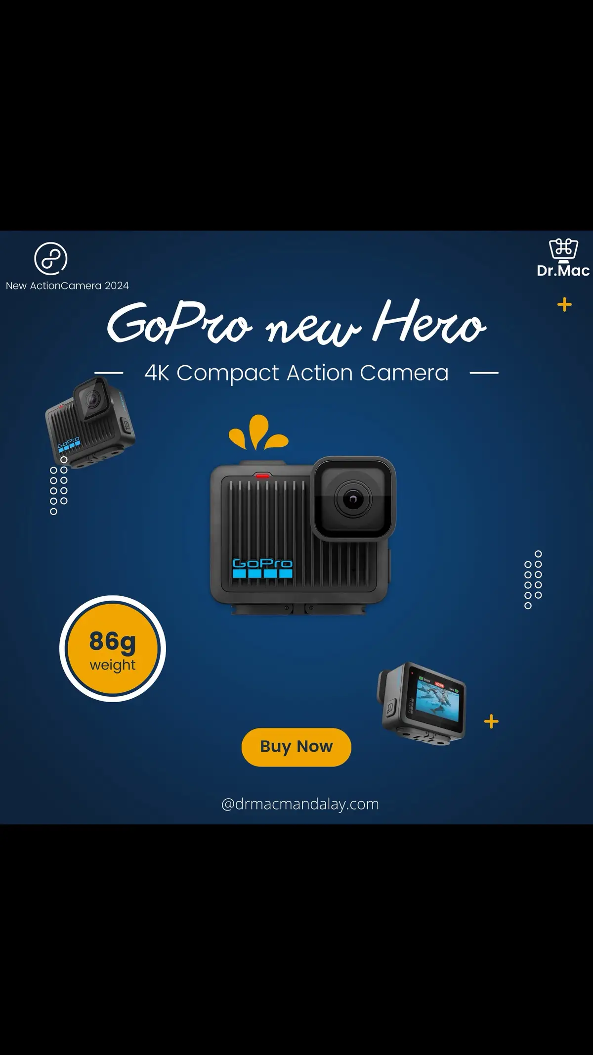 GoPro new Hero  =================== ⌘ နောက်ဆုံးပေါ် 4K Action Camera လဲသုံးချင်တယ်။ Social Media ပေါ်အဓိကတင်မှာဖြစ်လို့ GoPro 12, 13 လို 5K ထိရိုက်စရာ မလိုသူများအတွက် Compact အဖြစ်ဆုံး Camera ဖြစ်ပါတယ်။ ⌘  အလေးချိန်အနေဖြင့် (86)g ပဲလေးလို့ (159)g လေးတဲ့ GoPro 13 Black အလေးချိန်ရဲ့ တစ်ဝက်နီးပါးပဲလေးသလို စျေးကလဲ တစ်ဝက်လောက်သက်သာပါသေးတယ် 🤓 ⌘ ရေစိုခံနိုင်မှု အနေနဲ့ ရေအနက် (5) merter သို့မဟုတ် (၁၆) ပေအနက်အထိ Case မပါဘဲ ရိုက်ကူးနိုင်ပါတယ်။  ⌘  Camera Lens Cover အဖုံးကတော့ အကြမ်းခံ Gorilla glass အမျိုးအစားနဲ့ ပြုလုပ်ထား​ပြီး ဖြုတ်/တပ်လုပ်လို့ ရပါတယ်။  ⌘ Video Mode အနေဖြင့် 4K/30fps, 2.7K/60fps အထိရိုက်ကူးနိုင်​ပြီး Photo အနေဖြင့် 12Megapixel နဲ့ ရိုက်ကူးနိုင်မှာ ဖြစ်ပါသည်။ ⌘ Screen အနေဖြင့် နောက်ဘက်မျက်နှာပြင် Touch Screen တစ်ခုသာပါဝင်မှာ ဖြစ်ပါတယ်။ ⌘ ထူးခြားချက်အနေဖြင့် Battery က Build in ဖြစ်ပြီး အခြား GoPro Series တွေကို ဖြုတ်/တပ်၊ အပိုဆောင်ထားလို့ မရပါဘူး။ Build In Battery  ကို အားအပြည့်သွင်းထားမယ်ဆိုရင် 4K/3fps ကို မိနစ် (၁၀၀) အထိ ရိုက်ကူးနိုင်ပါတယ်။  Price - 1,100,000/-MMK Dr.Mac Website https://drmacmandalay.com ————————————— Dr.Mac Telegram Channel https://t.me/drmacmyanmar ——————————————— Dr.Mac’s iOS Apps Store Link  https://apple.co/3QWgbgO Dr.Mac’s Google Play Store Link http://bit.ly/3CsMgqF —————————————— Dr.Mac Gear https://kit.co/Dr.Mac ---------------------------- Open  ⌚️- 9:30𝖆𝖒 - 6:30 𝖕𝖒 (Open Daily) ---------------------------- Dr.Mac Address Yay Ni Canal Street, Between 38th &39th Street, Mandalay http://bit.ly/2FW80h7 (Google Map) https://apple.co/3gxHWJw (Apple Map) ------------------ Dr.Mac’s Youtube Subscriptions ပြုလုပ်ထားပေးပါ။ http://bit.ly/2FMu65A Dr.Mac TikTok https://www.tiktok.com/@dr.macappleproductsstore?lang=en --------------------------- Ph- 09798666614, 09258666614 Viber- 09798666614 Facebook Page- Dr.Mac ---------------------------- Dr.Mac’s Viber Channel Link https://shorturl.at/Dg7iR #Hero_12 #Hero_11 #GoPro #GoPro_Action_Camera #Action_Camera  #Hero13 #Hero #GoProHeroBlack