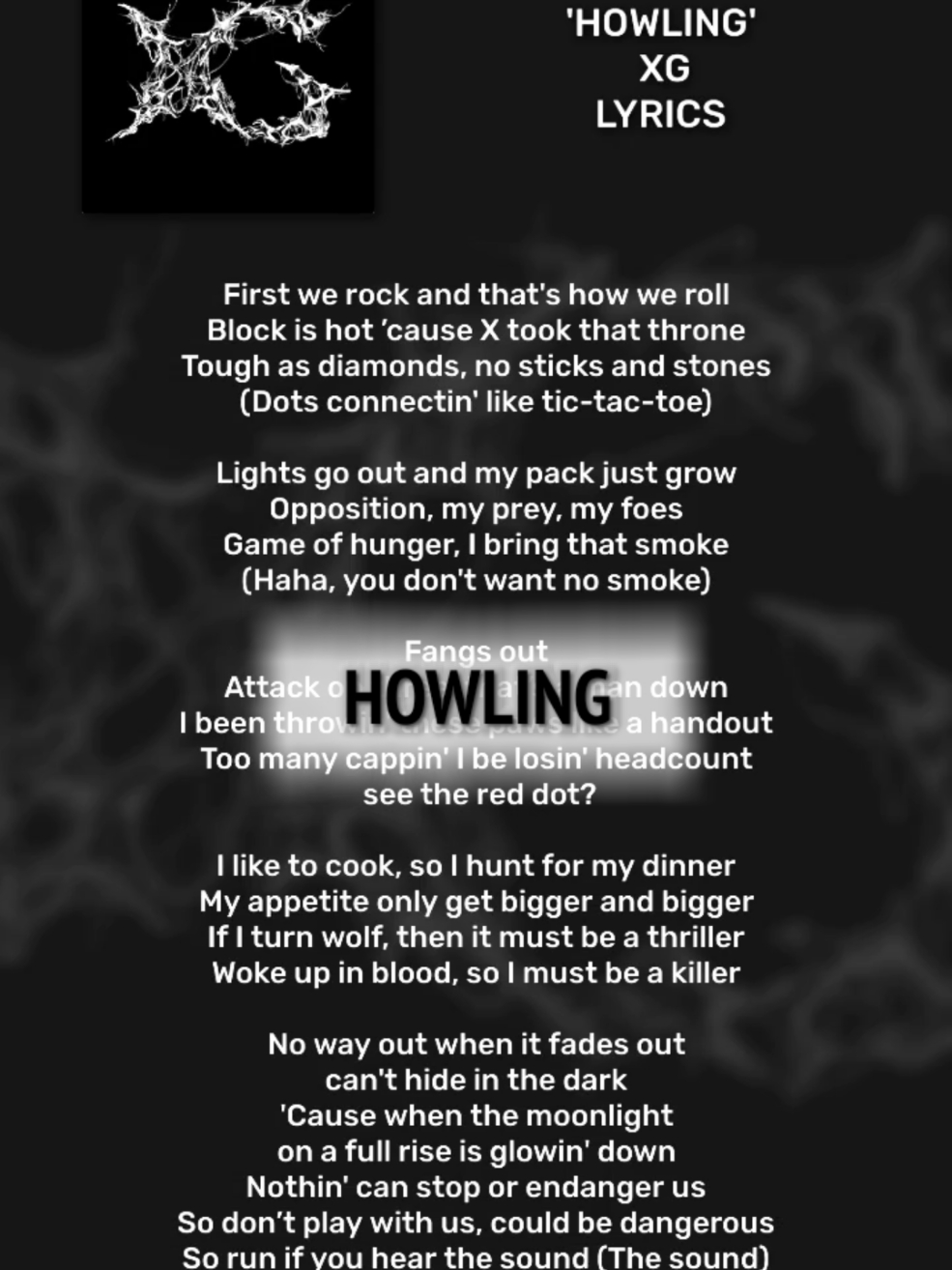 Howling, lyrics  #xg #howling 