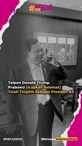 Washington DC- Presiden RI Prabowo Subianto mengucapkan selamat secara langsung via telepon ke presiden terpilih Amerika Serikat (AS) Donald Trump. Video percakapan itu diunggah Prabowo di Instagram pribadinya @prabowo pada Senin (11/11) malam WIB. Prabowo kini sedang berada di AS untuk memenuhi undangan pertemuan dengan Presiden AS Joe Biden. Ini adalah kunjungan pertama Prabowo ke AS sebagai presiden. “Saya ingin mengucapkan selamat untuk Anda sudah terpilih menjadi presiden AS di pemilu,” kata Prabowo dalam percakapan itu, yang dijawab dengan ucapan terima kasih oleh Trump. Prabowo pun mengutarakan keinginannya untuk mengucapkan selamat kepada Trump dengan bertemu secara langsung. “Apabila memungkinkan saya ingin menghampiri Anda secara langsung di mana pun Anda berada untuk memberikan ucapan selamat secara langsung,” ujar Prabowo. “Ah, sangat boleh. Sangat boleh. Kita bisa laksanakan itu kapanpun Anda mau,” jawab Trump. Trump dalam percakapan itu juga memuji Prabowo atas apa yang Prabowo lakukan di Indonesia, juga bahasa Inggris Prabowo yang dinilai Trump sangat baik. “Apa yang Anda lakukan di Indonesia sangat baik. Saya bangga dengan Anda. Luar biasa. Dan bahasa Inggris Anda sangat bagus,” ucap Trump. Selain itu, Trump menyampaikan keinginannya kepada Prabowo untuk berkunjung ke Indonesia suatu hari nanti. Ia juga mengungkapkan rasa hormatnya kepada rakyat Indonesia dan Prabowo. “Baik sekali! Baik, kapanpun Anda berada di dekat sini, beri tahu saya. Dan saya juga ingin ke negara Anda suatu hari nanti. Luar biasa apa yang Anda perbuat, luar biasa.Anda sangat dihormati. Anda adalah orang yang sangat dihormati dan saya mengakui itu. Itu tidak mudah,” kata Trump. Terima kasih, Pak. Pak saya akan menghampiri Anda pada saat yang Anda berkenan jika memungkinkan,” balas Prabowo. “Ya, hubungi saya kapanpun. Anda punya nomor saya. Kapanpun hubungi saya. Sebuah kehormatan berbicara dengan Anda dan sampai bertemu nanti saya menanti. Tolong sampaikan ke rakyat Anda salam hangat saya, dan saya menghormati mereka dan Anda,” jawab Trump. #prabowo #gibran #pemerintah #indonesiamaju #menujuindonesiamaju #dekade08 