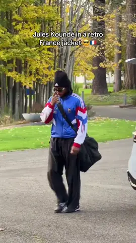 What a guy. Rocking up to national team duty in a 90s France adidas jacket 😎 #fy #fyp #foryou #classic #france #Soccer #jersey #kounde #retro