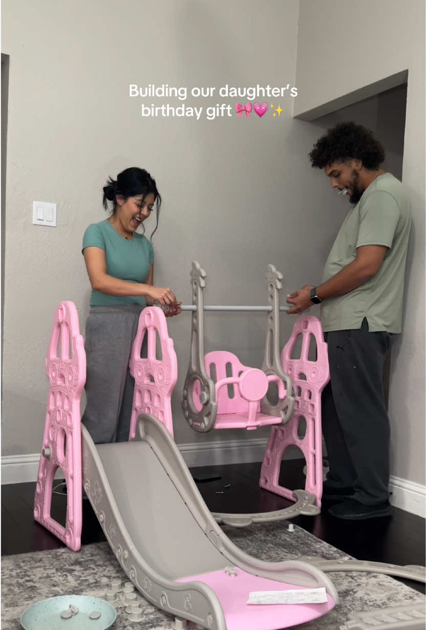 Surprising our daughter with this slide & swing set for her 1st birthday 🎀💗✨ #slideandswingset #indoorplayground #christmasgiftideas #rengue #swingset #toddlermusthave #blackfridaydeals 