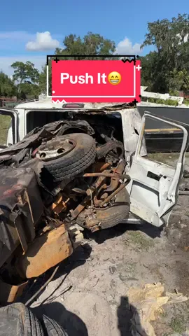 Who thinks it will go all the way in? I need suggestions for the next one!😁#fyp #junkyard #scrapyard #crushinflorida #chevy #crazy #viralvideos #cabover #dodgevan #pushit #carcrushing 