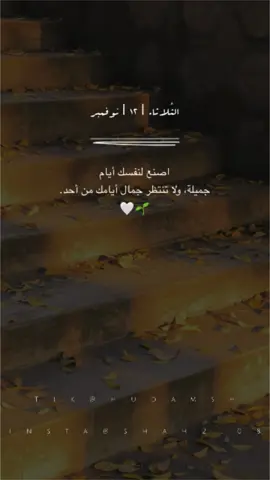 اصنع لنفسك أيام جميلة، ولا تنتظر جمال أيامك من أحد. 🌱🤍 #hudamsh   #حالات_واتس_اب #ادعية_يومية 