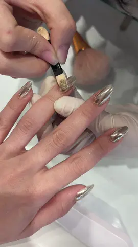 Dual form with gold chrome 📣 #dualform #chromenails #tobeautybar #torontonails #gelnails 