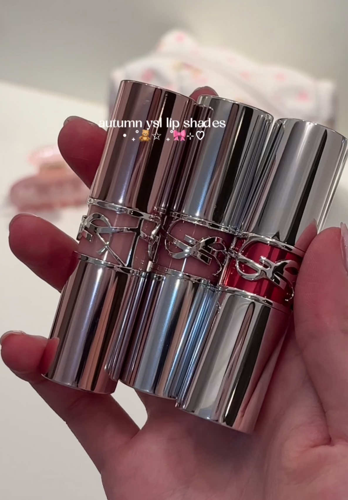 ysl shades perfect for fall! choose ur fav 🤍🎀 shades: 3B, 122, 15 #ysl #yslbeauty #candyglaze#loveshine #makeup#beauty#aesthetic#cosmetics#lipgloss#luxury#pink @YSL Beauty 