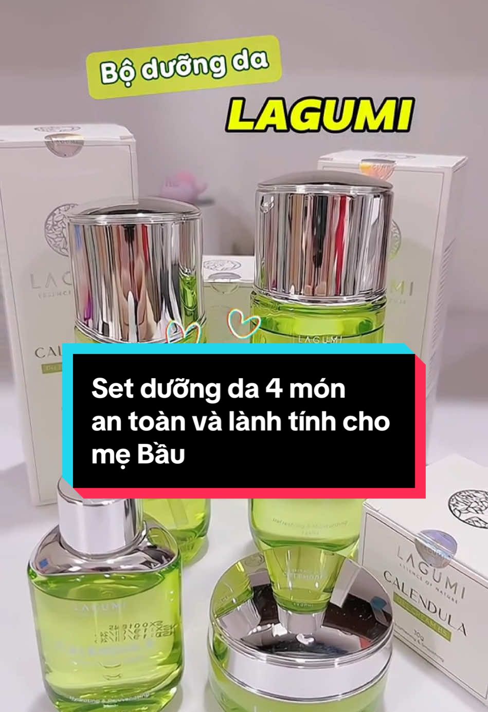 Set dưỡng da 4 món an toàn cho mẹ Bầu và sau sinh. Làm set quà tặng cô giáo ngày 20/11 thì đỉnh luôn #Lagumi #bacsikhuyendung #mebau #ngaynhagiaovietnam #setquatang 