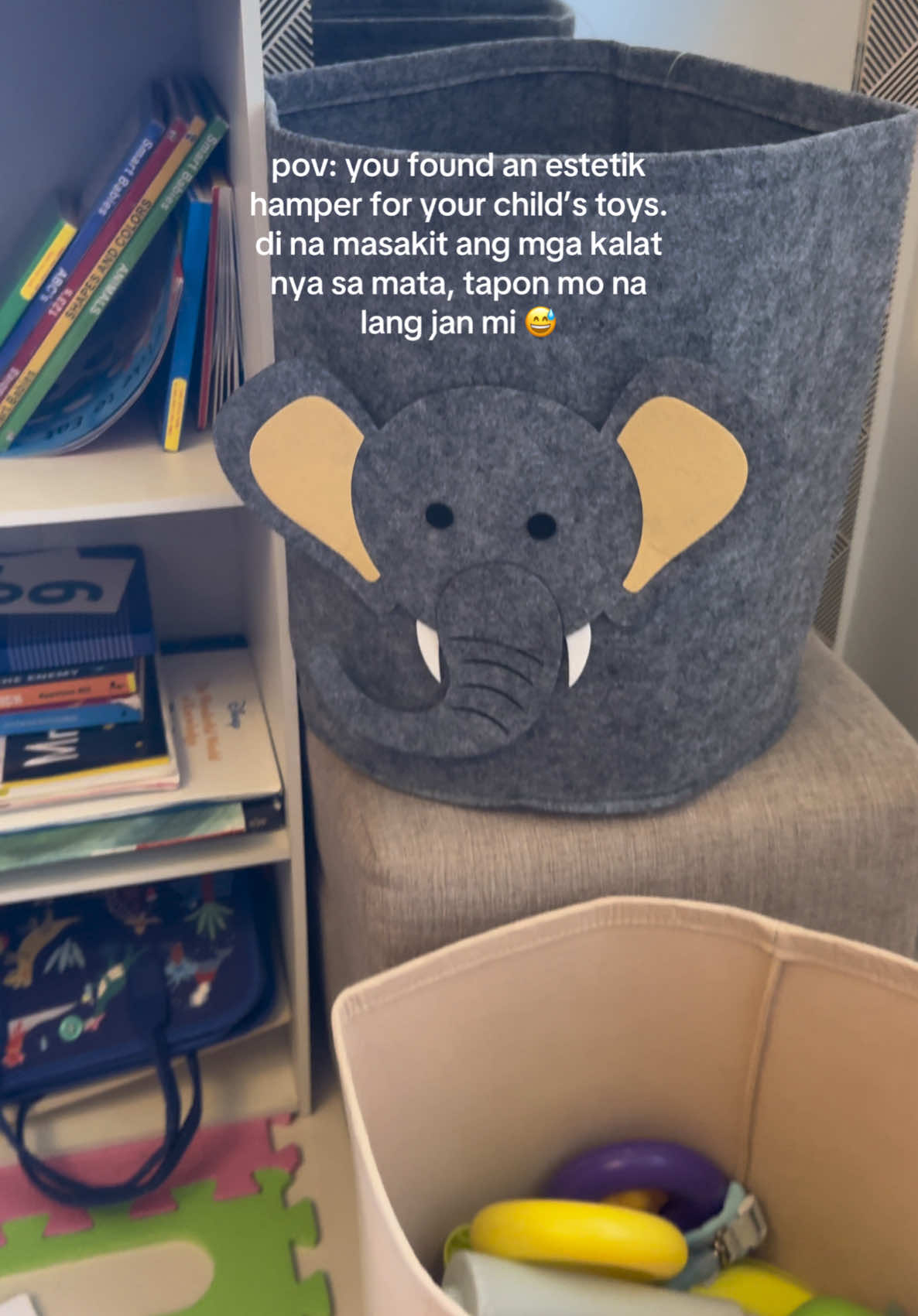 Felt storage basket for your kids’ toys! No more kalat mga mi. #fypage #feltbasket #hamperbasket #basjetfortoys 