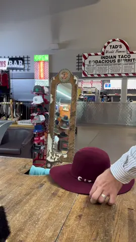 Little reahaping on a 50x burgundy hat #customhats #cowboyhats #countrymusic 