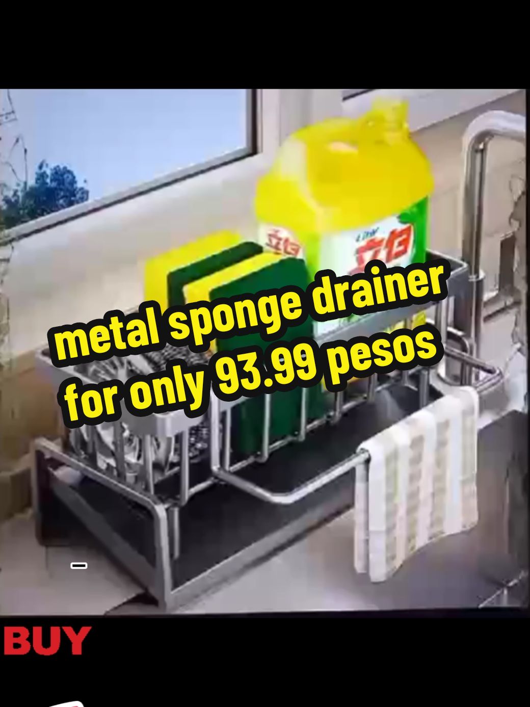 metal sponge drainer rack with towel holder for only 93.00 #spongedrainer #drainer #spongedrainerrack #KitchenHacks #kitchenorganizer 