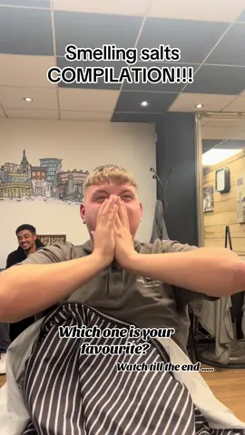 Smelling salts compilation video PART 1!!  Which reaction did you prefer?  #barber #barbershop #pranks #challenge #free #trim #smelling #smellingsalts #reaction #comdey #haircut 