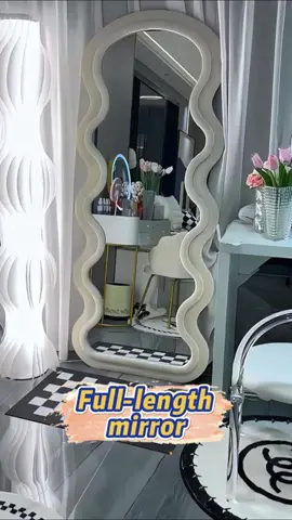 Full Length Mirror, Irregular Wavy Mirror, Large Floor Length Mirror Wall Mounted, Standing Wavy Mirror Frame for Bedroom/Living Room, White #mirror #full-length mirror #home #gadgets #trending #fyp #tiktokshop #viralvideo