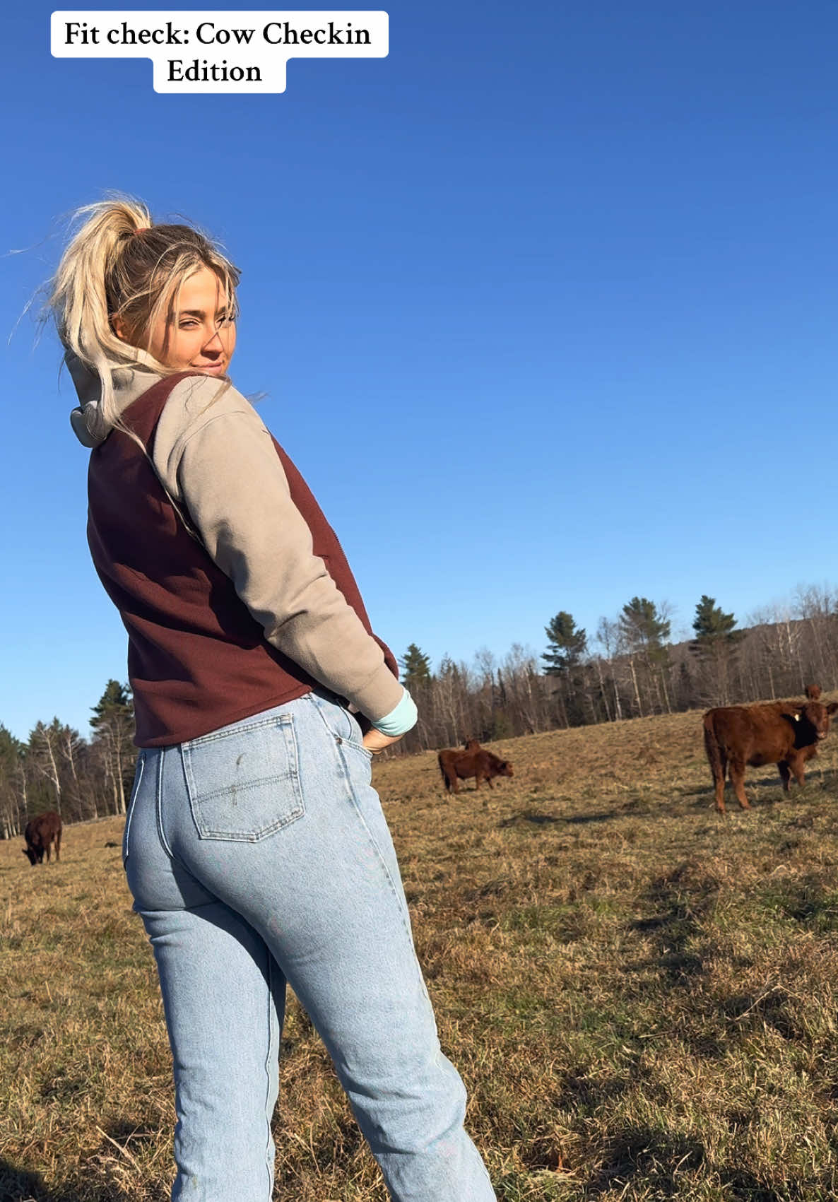 36 degrees here. Waters were frozen. Can’t believe its finally that time if year. Happy Thursday yall! #maine #farmersdaughter #fyp #cows #cowsoftiktok #fitcheck #morning 