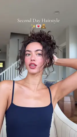 Well this was eventful, my second day hairstyle today 💌🧸 Products used: - @Kōv Essentials ClawClip Soul Clip in Large Walnut  - @Fenty Hair HomeCurl Cream for my face framing pieces - @Olaplex Hair Oil for the crunch  - @Shark Beauty SpeedStyle with diffuser attachment Wearing tank top from garage and earrings are gorjana