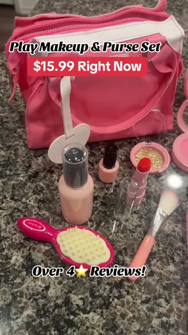 This is a must have gift for any little girl ages 3+! It comes with a purse, makeup, nailpolish, cellphone, fake money, hair brush, spray bottle and more! #toys #christmas #girls #pretend #playmakeup #purse #christmasgift #gift #blackfriday #present #ttshop #tiktokmademebuylt #kidsoftiktok #giftideas #playpretend #play 
