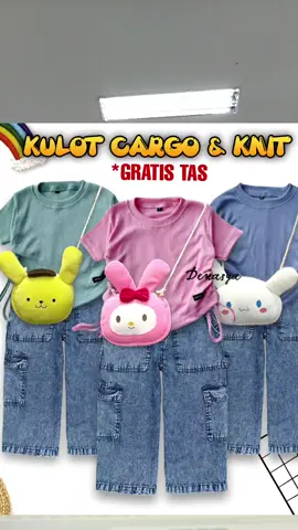 Pakaian Anak Perempuan Kekinian / Setelan Baju Knit dan Kulot Cargo Jeans Snowblue 1-12 Tahun hanya Rp63.750 - 114.000!