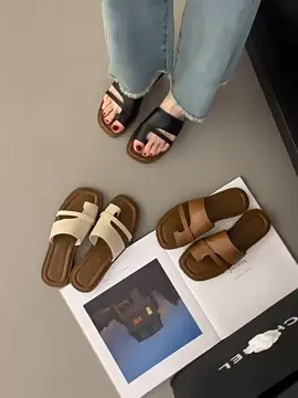 STOMPION Korean Shoes For Women Elegant Slippers Casual Sandals Flats Ladies Shoes🤍🖤🤎✨#women #cute #new #fashion #flat #sandals #fashiontiktok #casual #trending #aesthetic #elegant #black #white #korean #WomenOfTikTok 