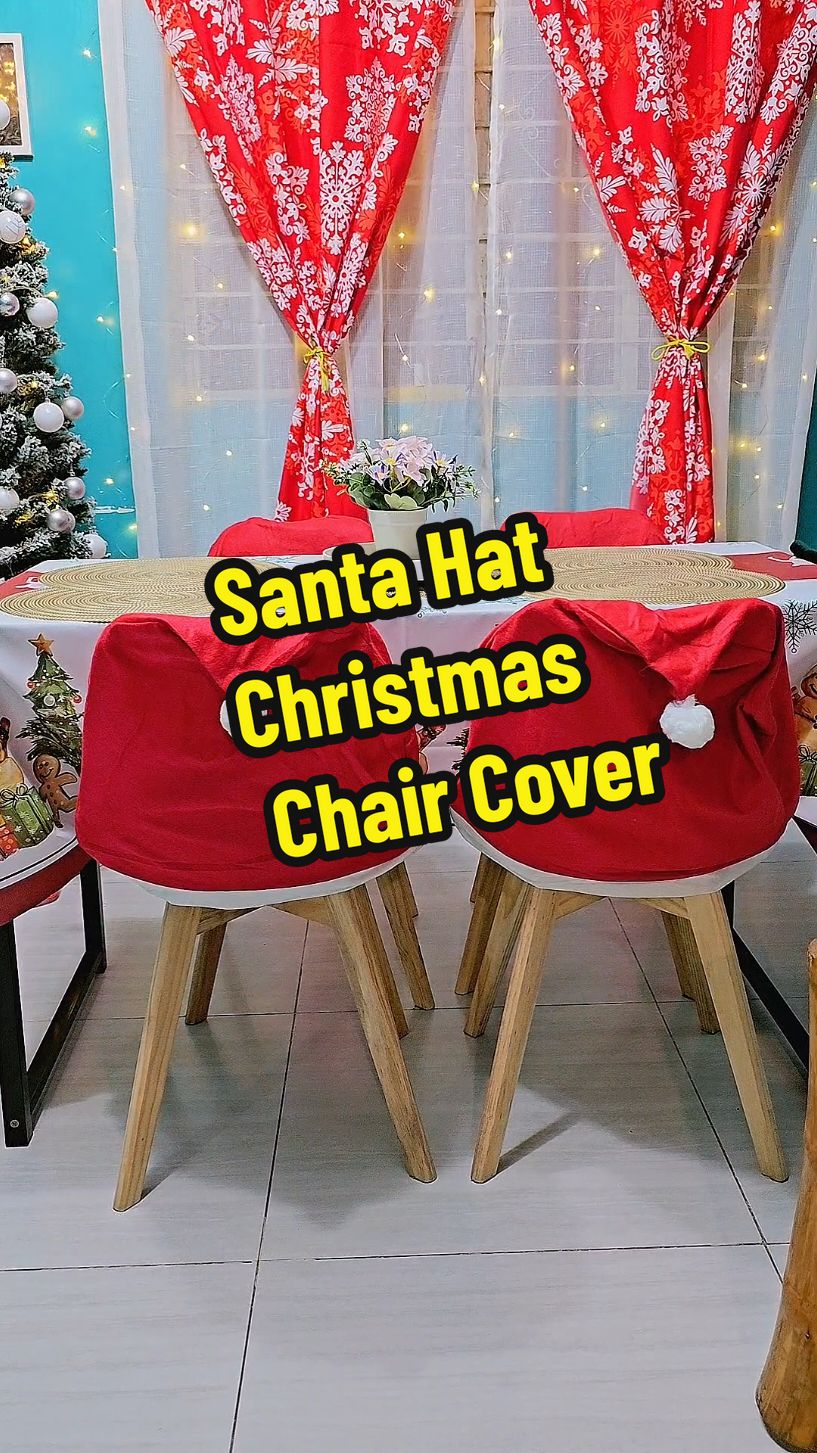 Santa Hat chair cover! as in para siyang santa hat na pinalaki lang. #Chaircover #santahat #christmaschaircover #santahatchaircover #christmasdecor #homedecor 