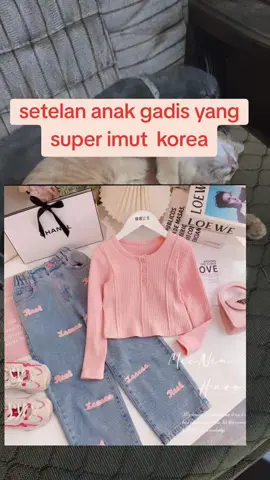 setelan anak korea kancing jeans bordir #cantik  #cute  #cuantanpabatas 