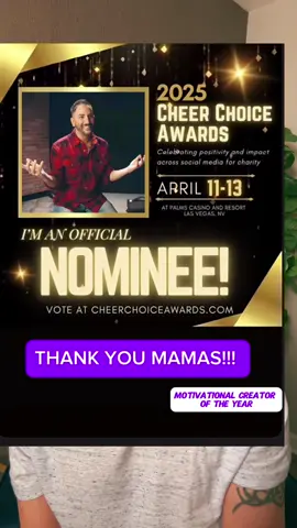THANK YOU SO MUCH MAMAS!!! I am beyond honored and so grateful for you, for this platform, for my mom who would be FLIPPING OUT RIGHT NOW lol. Ive never been up for any award….and now that i am, I WANNA TAKE IT HOME MAMAS!!! LOL, LINK IN MY BIO TO VOTE FOR ME!!! YOU CAN VOTE DAILY!!! @Cheer Choice Awards 