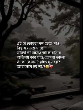 এই যে তোমরা মন ভেঙে দাও,  বিশ্বাস ভেঙে দাও,  ভালো না বেসেও ভালোবাসার অভিনয় করে যাও, তোমরা ভালো  থাকো কেমনে? রাতে ঘুম হয়?  আফসোস হয় না?😅❤️‍🩹#fyp #foryou #trending #bdtiktokofficial #bdtiktokofficial🌸🦋 