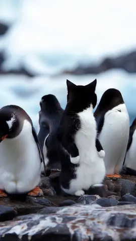 PENGUINS Have a New Best Friend 😂 #cat #funnytiktok #funnycat #penguin #catmeme #memestiktok #memetiktok #trendingvideo 