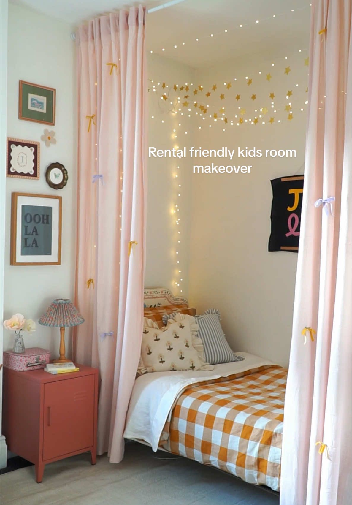 Giving my daughter’s  room a colorful makeover! ✨ dreamy bed set from @pigletinbed (gifted) and a no-drill curtain rod from Amazon (linked in bio). Love how it turned out, cozyand completely rental-friendly! #KidsRoomMakeover #RentalFriendly #HomeDecor #girlhood 