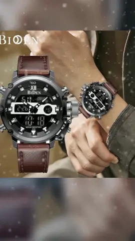 BIDEN Jam Tangan Pria Olahraga Militer Analog&Digital Tali Kulit Tahan Air Kuarsa YN0164 baru #promoguncang11 