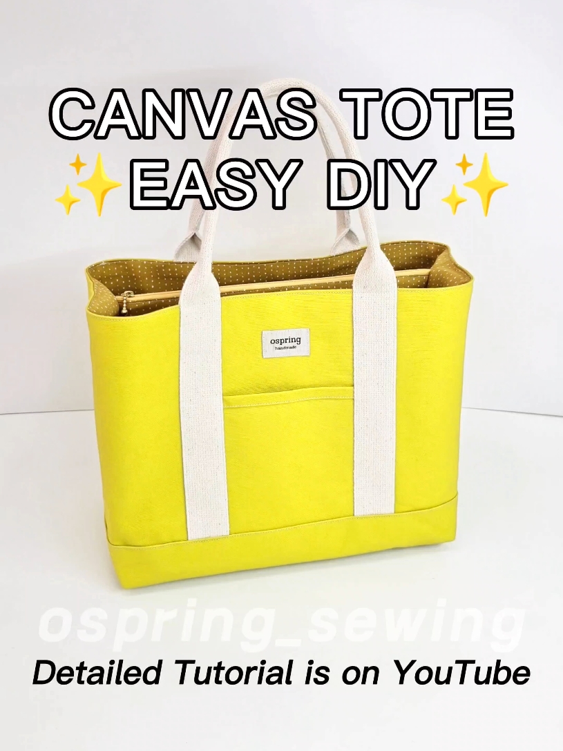 Easy & Simple Canvas Tote Bag 💛✨️ Sewing Tips #DIY #sewing #sewingtips #howtosew #tutorial #coser #costura #easydiy #sewingtiktok #handmade  #ospring_sewing #totebag #canvas 