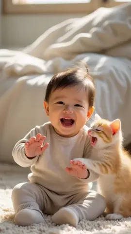 Adorable baby laugh #baby #kitten #bebe #bebestiktoks #cutebaby #cutekitty #babylaugh #cat #ai #fyp