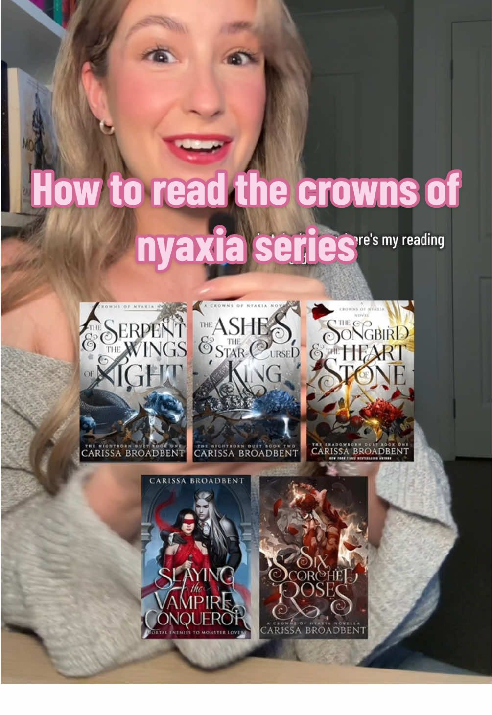 Your guide on how to read serpent and the wings of night books🫶🏻 This is the reading order @Carissa Broadbent recommends ❤️🫶🏻 #romantasy #romantasybookrecs #serpentandthewingsofnight #crownsofnyaxia #carissabroadbent 