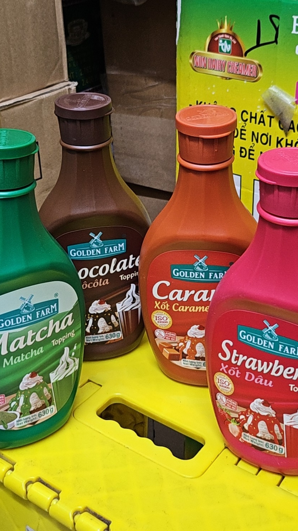 Sốt Golden Farm Matcha, Socola, Dâu, Caramel  #trasuatranchau #trasuatranchauduongden #nguyenlieutrasua #nguyenlieulambanh #duongden #lambanh #trasua #xuhuong #fyp #viraltiktok #socola #matcha #caramel #strawberry #syrup #goldenfarm 