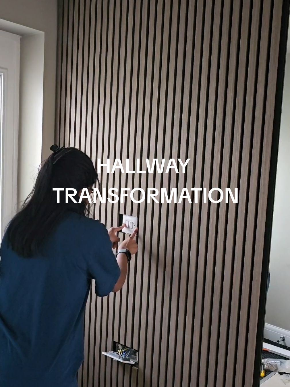 not bad for a couple of diy amateurs 💜 . #hallway #homedecor #Home #DIY #diyproject #beforeandafter #homeproject #couplestiktok #panelling #slatpanelling #cozyhome #cozyhomedecor #getitdone @easypanels @B&Q @Gorilla glue 