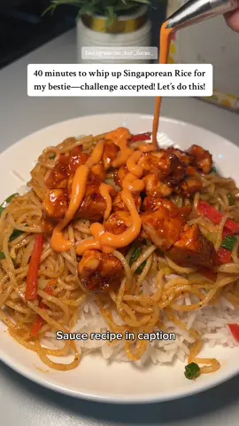 _• Will you accept this challenge? 🤤 Singaporean rice recipe. Sauce recipe. Mayonaise 4-5 tbsp Ketchup 3 tbsp Siracha sauce 2 tbsp Chilli sauce 1tbsp Black pepper pinch  #Foodblogger #Foodasmr #Foodie 