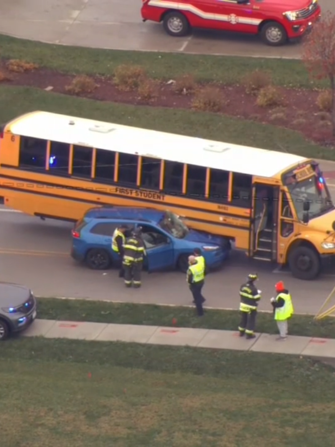 Minor injuries were reported after a school bus was involved in a crash in the west suburbs. The crash happened on Lawler Avenue and Roosevelt Road in Lombard. Chopper 7 was over the scene at about 7:26 a.m.
