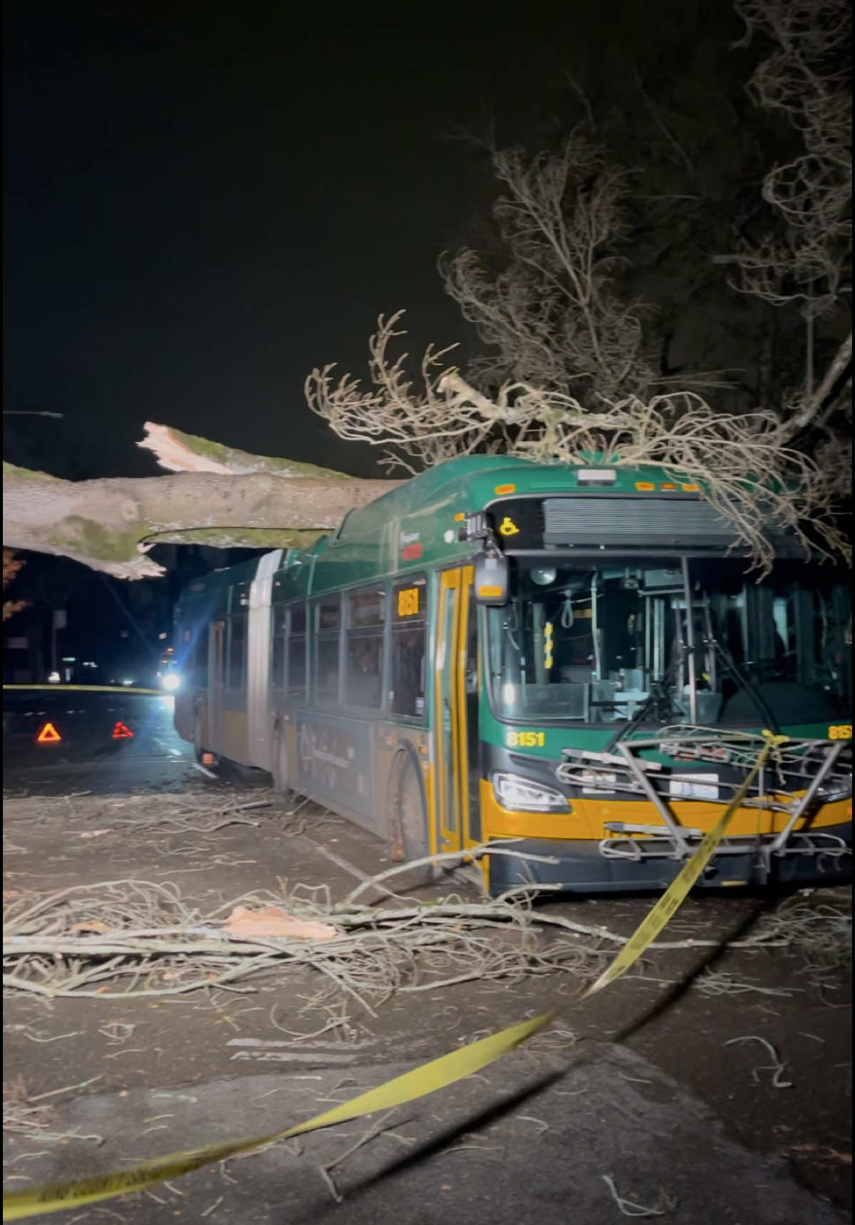 Bomb cyclone storm damage - A massive tree fell on top of a bus in #Seattle. The driver is okay and no one else was on board. #storm #damage #severeweather #bombcyclone #pnw #washington 